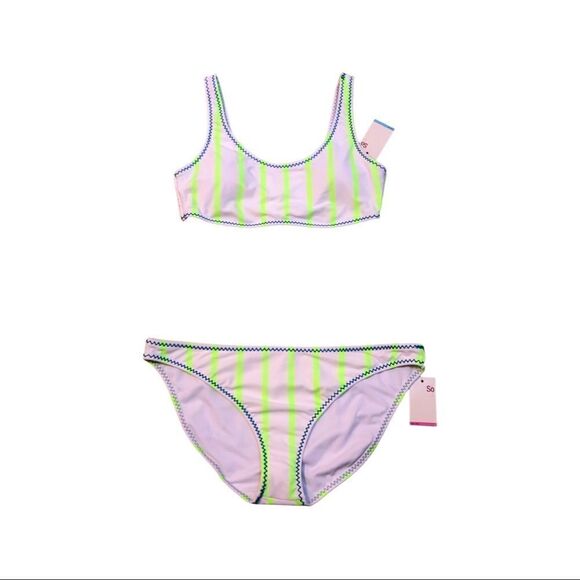 SO Bikini Bathing suit- green and white Top size L, bottoms size XXL - Picture 1 of 9